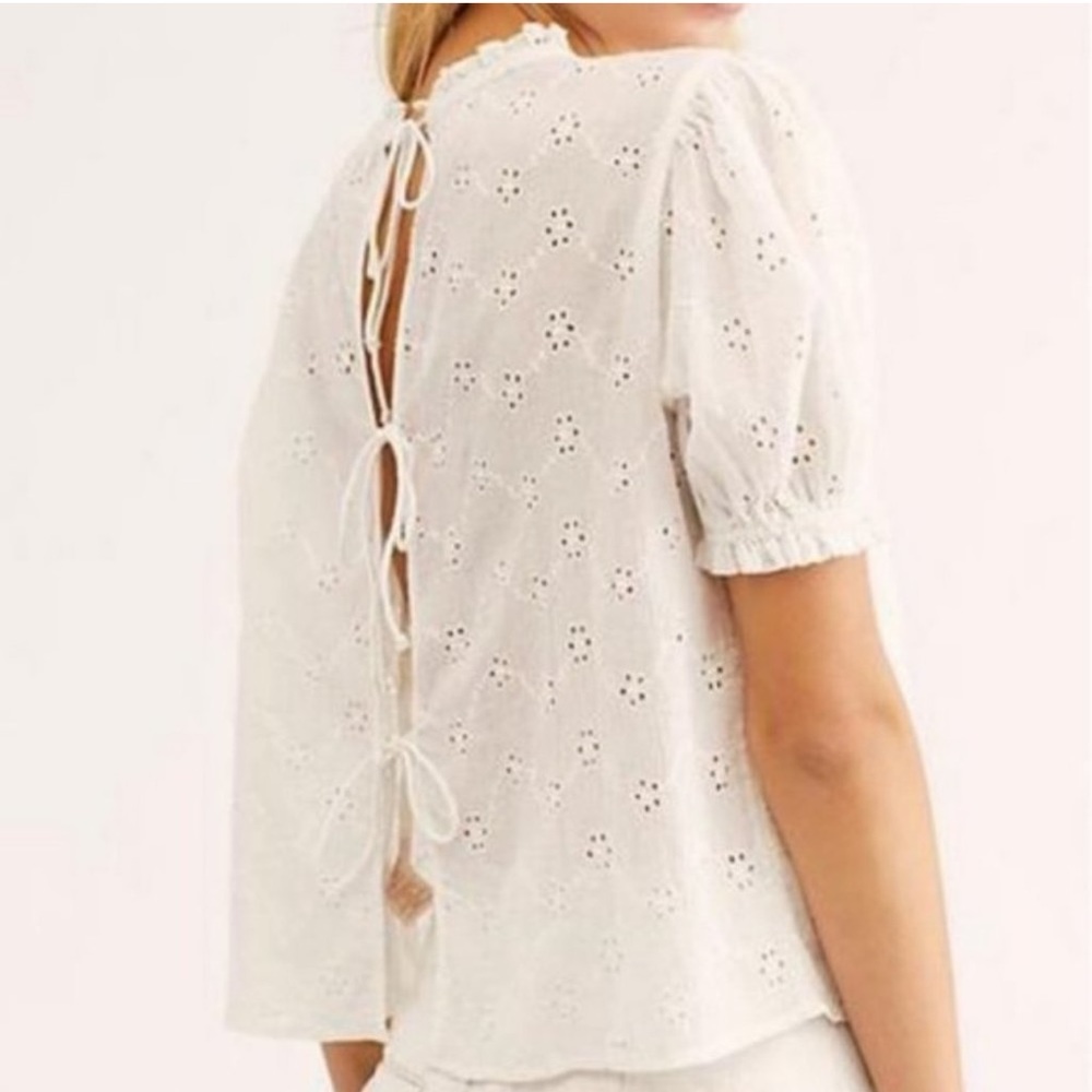 Sold • Free People Letters to Juliet White Eyelet Back Mock Neck Blouse